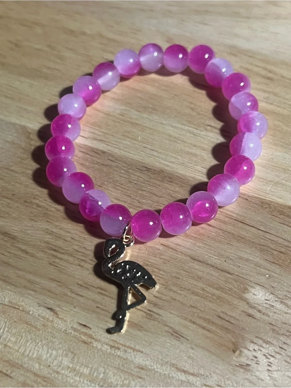 Pink Beaded Bracelet with Flamingo Charm B199